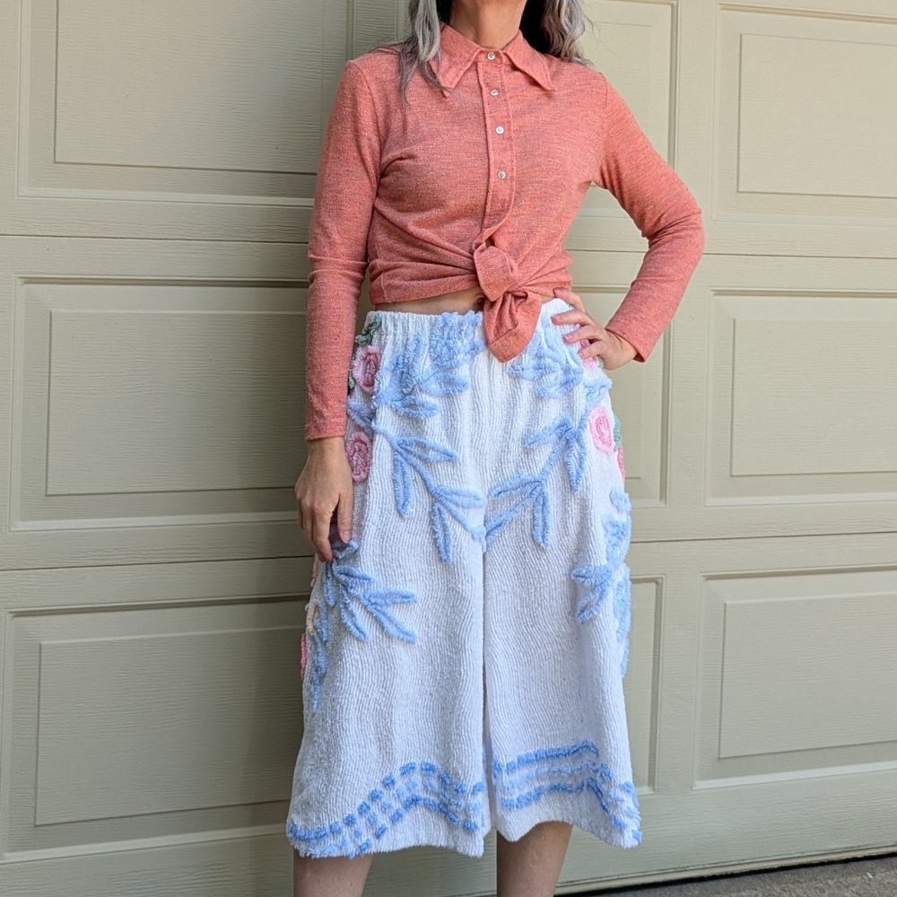 WIDE LEG CROPPED PANTS made from vintage blanket S M